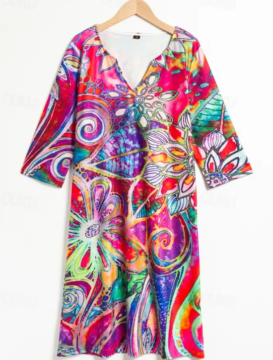New Women's Mini Dress T Shirt Dress Shift Dress Summer Dress Print Dress Active Fashion Streetwear Outdoor Vacation Work Regular Fit Floral Paisley Half Sleeve V Neck Red Blue Women Spring Dresses