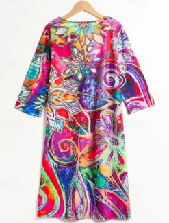 New Women's Mini Dress T Shirt Dress Shift Dress Summer Dress Print Dress Active Fashion Streetwear Outdoor Vacation Work Regular Fit Floral Paisley Half Sleeve V Neck Red Blue Women Spring Dresses