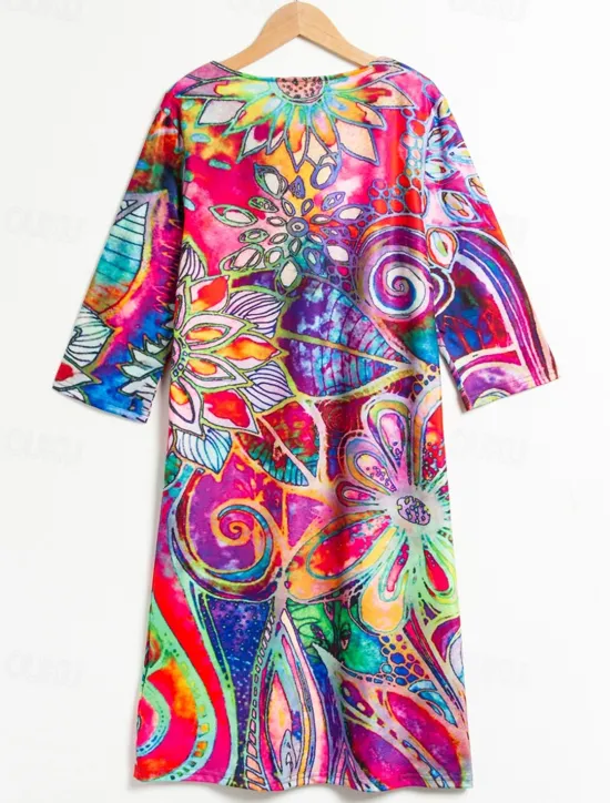New Women's Mini Dress T Shirt Dress Shift Dress Summer Dress Print Dress Active Fashion Streetwear Outdoor Vacation Work Regular Fit Floral Paisley Half Sleeve V Neck Red Blue Women Spring Dresses