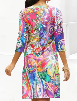 New Women's Mini Dress T Shirt Dress Shift Dress Summer Dress Print Dress Active Fashion Streetwear Outdoor Vacation Work Regular Fit Floral Paisley Half Sleeve V Neck Red Blue Women Spring Dresses