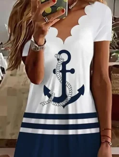 Outlet Women's Mini Dress T Shirt Dress Tee Dress A Line Dress Summer Dress Casual Daily Regular Fit Graphic Geometric Short Sleeve V Neck Summer Women T Shirt Dresses