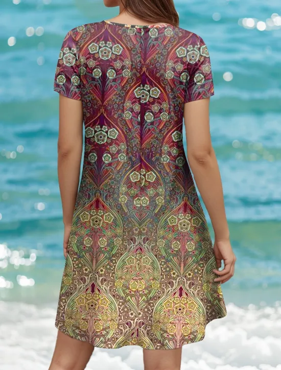 New Women's Mini Dress T Shirt Dress Tee Dress A Line Dress Summer Dress Casual Daily Regular Fit Graphic Paisley Short Sleeve Crewneck Pink Red Blue Summer Spring Women T Shirt Dresses