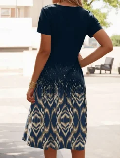 New Women's Mini Dress T Shirt Dress Tee Dress A Line Dress Summer Dress Vacation Casual Daily Regular Fit Graphic Geometric Short Sleeve Crew Neck Navy Blue Purple Green Summer Women Casual Dress|T Shirt Dresses