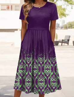 New Women's Mini Dress T Shirt Dress Tee Dress A Line Dress Summer Dress Vacation Casual Daily Regular Fit Graphic Geometric Short Sleeve Crew Neck Navy Blue Purple Green Summer Women Casual Dress|T Shirt Dresses