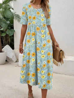 Outlet Women's Mini Dress T Shirt Dress Tee Dress A Line Dress Summer Dress Vacation Casual Daily Regular Fit Floral Graphic Short Sleeve Crew Neck Blue Purple Green Summer Women T Shirt Dresses