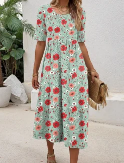 Outlet Women's Mini Dress T Shirt Dress Tee Dress A Line Dress Summer Dress Vacation Casual Daily Regular Fit Floral Graphic Short Sleeve Crew Neck Blue Purple Green Summer Women T Shirt Dresses
