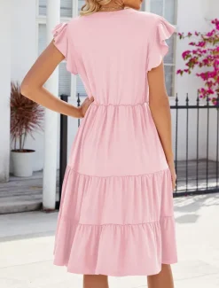 Best Women's Mini Dress T Shirt Dress Tee Dress A Line Dress Solid Color Athletic Dress Casual Vacation Daily Regular Fit Plain Short Sleeve V Neck Black Pink Wine Dark Green Summer Women T Shirt Dresses