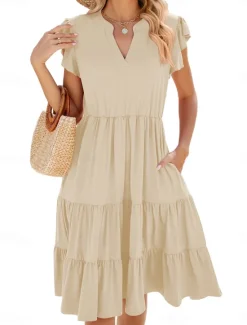 Best Women's Mini Dress T Shirt Dress Tee Dress A Line Dress Solid Color Athletic Dress Casual Vacation Daily Regular Fit Plain Short Sleeve V Neck Black Pink Wine Dark Green Summer Women T Shirt Dresses