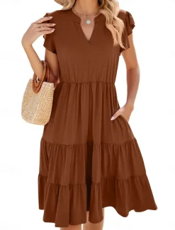 Best Women's Mini Dress T Shirt Dress Tee Dress A Line Dress Solid Color Athletic Dress Casual Vacation Daily Regular Fit Plain Short Sleeve V Neck Black Pink Wine Dark Green Summer Women T Shirt Dresses