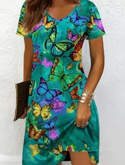 Women's Mini Dress T Shirt Dress Tee Dress A Line Dress Summer Dress Vacation Casual Holiday Regular Fit Floral Graphic Animal Short Sleeve Crew Neck Yellow Red Blue Purple Summer Spring Women T Shirt Dresses