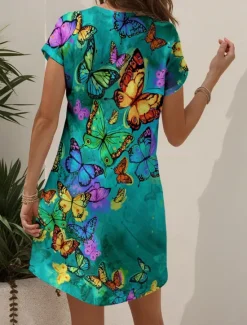 Women's Mini Dress T Shirt Dress Tee Dress A Line Dress Summer Dress Vacation Casual Holiday Regular Fit Floral Graphic Animal Short Sleeve Crew Neck Yellow Red Blue Purple Summer Spring Women T Shirt Dresses