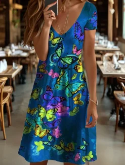 Women's Mini Dress T Shirt Dress Tee Dress A Line Dress Summer Dress Vacation Casual Holiday Regular Fit Floral Graphic Animal Short Sleeve Crew Neck Yellow Red Blue Purple Summer Spring Women T Shirt Dresses