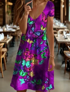 Women's Mini Dress T Shirt Dress Tee Dress A Line Dress Summer Dress Vacation Casual Holiday Regular Fit Floral Graphic Animal Short Sleeve Crew Neck Yellow Red Blue Purple Summer Spring Women T Shirt Dresses