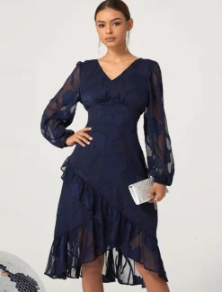 Discount Women's Mini Dress Vintage Dress Casual Dress Vintage Casual Formal Formal Christmas Party Regular Fit Long Sleeve V Neck Fall Winter Women Chiffon Dresses|Work Dresses