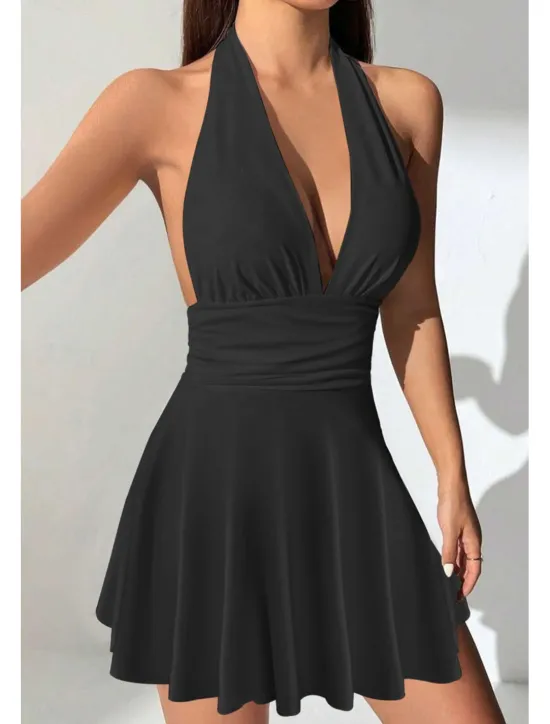 Outlet Women's Mini Dress White Dress Graduation Dress Fashion Outdoor Birthday Graduation Regular Fit Plain Sleeveless Halter Neck Black White Red Summer Women White Dresses