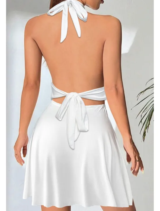 Outlet Women's Mini Dress White Dress Graduation Dress Fashion Outdoor Birthday Graduation Regular Fit Plain Sleeveless Halter Neck Black White Red Summer Women White Dresses