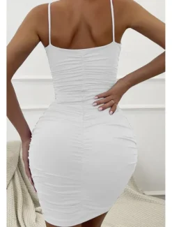 New Women's Mini Dress White Dress Graduation Dress Bodycon Slip Dress Fashion Party Birthday Date Regular Fit Plain Sleeveless Spaghetti Strap Black White Wine Red Summer Women White Dresses