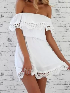 Women's Mini Dress White Dress Casual Dress A Line Dress Summer Dress Streetwear Basic Casual Vacation Street Holiday Regular Fit Short Sleeve Off Shoulder Black White Summer Women White Dresses