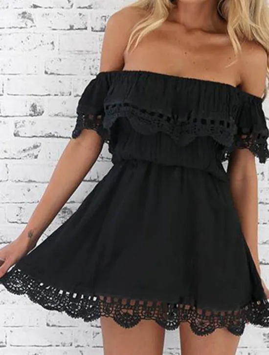 Women's Mini Dress White Dress Casual Dress A Line Dress Summer Dress Streetwear Basic Casual Vacation Street Holiday Regular Fit Short Sleeve Off Shoulder Black White Summer Women White Dresses