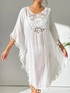 Best Women's Mini Dress White Dress Lace Dress Shirt Dress Summer Dress Streetwear Basic Casual Vacation Street Holiday Regular Fit 3/4 Length Sleeve Crew Neck Black White Blue Orange Summer Women White Dresses