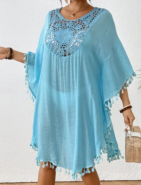 Best Women's Mini Dress White Dress Lace Dress Shirt Dress Summer Dress Streetwear Basic Casual Vacation Street Holiday Regular Fit 3/4 Length Sleeve Crew Neck Black White Blue Orange Summer Women White Dresses