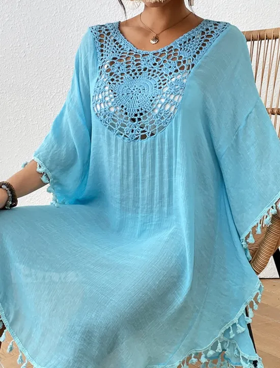 Best Women's Mini Dress White Dress Lace Dress Shirt Dress Summer Dress Streetwear Basic Casual Vacation Street Holiday Regular Fit 3/4 Length Sleeve Crew Neck Black White Blue Orange Summer Women White Dresses
