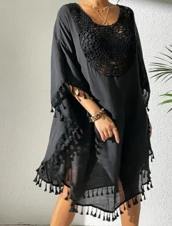 Best Women's Mini Dress White Dress Lace Dress Shirt Dress Summer Dress Streetwear Basic Casual Vacation Street Holiday Regular Fit 3/4 Length Sleeve Crew Neck Black White Blue Orange Summer Women White Dresses
