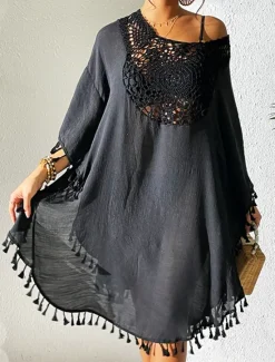 Best Women's Mini Dress White Dress Lace Dress Shirt Dress Summer Dress Streetwear Basic Casual Vacation Street Holiday Regular Fit 3/4 Length Sleeve Crew Neck Black White Blue Orange Summer Women White Dresses
