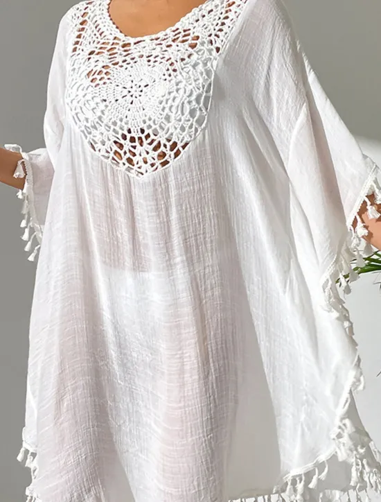 Best Women's Mini Dress White Dress Lace Dress Shirt Dress Summer Dress Streetwear Basic Casual Vacation Street Holiday Regular Fit 3/4 Length Sleeve Crew Neck Black White Blue Orange Summer Women White Dresses