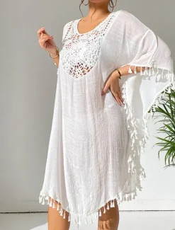 Best Women's Mini Dress White Dress Lace Dress Shirt Dress Summer Dress Streetwear Basic Casual Vacation Street Holiday Regular Fit 3/4 Length Sleeve Crew Neck Black White Blue Orange Summer Women White Dresses