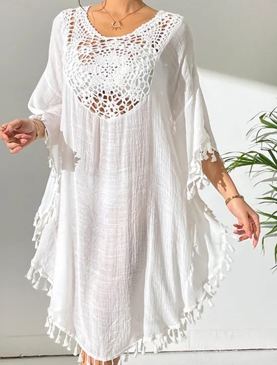 Best Women's Mini Dress White Dress Lace Dress Shirt Dress Summer Dress Streetwear Basic Casual Vacation Street Holiday Regular Fit 3/4 Length Sleeve Crew Neck Black White Blue Orange Summer Women White Dresses