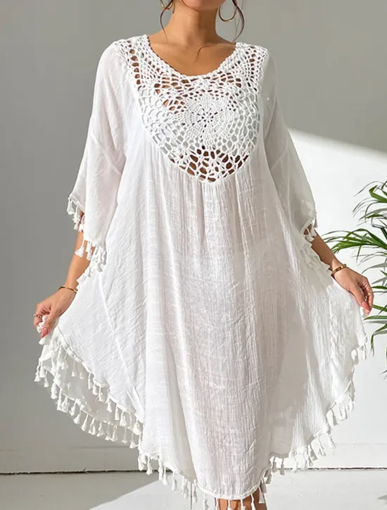 Best Women's Mini Dress White Dress Lace Dress Shirt Dress Summer Dress Streetwear Basic Casual Vacation Street Holiday Regular Fit 3/4 Length Sleeve Crew Neck Black White Blue Orange Summer Women White Dresses