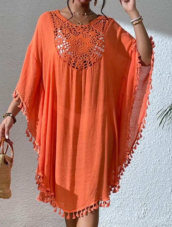 Best Women's Mini Dress White Dress Lace Dress Shirt Dress Summer Dress Streetwear Basic Casual Vacation Street Holiday Regular Fit 3/4 Length Sleeve Crew Neck Black White Blue Orange Summer Women White Dresses