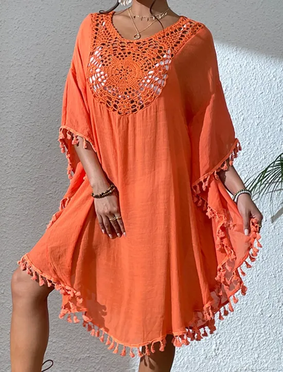 Best Women's Mini Dress White Dress Lace Dress Shirt Dress Summer Dress Streetwear Basic Casual Vacation Street Holiday Regular Fit 3/4 Length Sleeve Crew Neck Black White Blue Orange Summer Women White Dresses