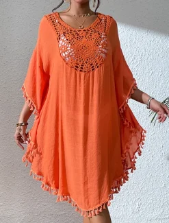 Best Women's Mini Dress White Dress Lace Dress Shirt Dress Summer Dress Streetwear Basic Casual Vacation Street Holiday Regular Fit 3/4 Length Sleeve Crew Neck Black White Blue Orange Summer Women White Dresses