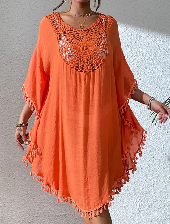 Best Women's Mini Dress White Dress Lace Dress Shirt Dress Summer Dress Streetwear Basic Casual Vacation Street Holiday Regular Fit 3/4 Length Sleeve Crew Neck Black White Blue Orange Summer Women White Dresses