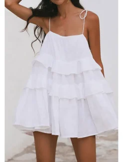 New Women's Mini Dress White Dress Graduation Dress Slip Dress Fashion Outdoor Birthday Graduation Regular Fit Plain Sleeveless Spaghetti Strap White Pink Blue Summer Women White Dresses