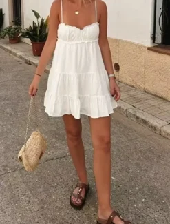 Clearance Women's Mini Dress White Dress Graduation Dress Slip Dress Fashion Elegant Dress Outdoor Party Holiday Regular Fit Plain Sleeveless V Neck Black White Summer Women White Dresses