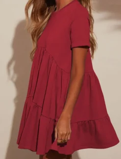 New Women's Mini Dress White Dress Casual Dress Summer Dress Stylish Casual Vacation Daily Date Regular Fit Plain Short Sleeve Crew Neck Black White Red Apricot Summer Women White Dresses