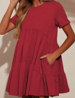 New Women's Mini Dress White Dress Casual Dress Summer Dress Stylish Casual Vacation Daily Date Regular Fit Plain Short Sleeve Crew Neck Black White Red Apricot Summer Women White Dresses
