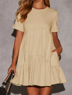 New Women's Mini Dress White Dress Casual Dress Summer Dress Stylish Casual Vacation Daily Date Regular Fit Plain Short Sleeve Crew Neck Black White Red Apricot Summer Women White Dresses