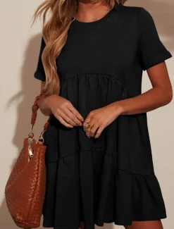 New Women's Mini Dress White Dress Casual Dress Summer Dress Stylish Casual Vacation Daily Date Regular Fit Plain Short Sleeve Crew Neck Black White Red Apricot Summer Women White Dresses