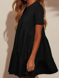New Women's Mini Dress White Dress Casual Dress Summer Dress Stylish Casual Vacation Daily Date Regular Fit Plain Short Sleeve Crew Neck Black White Red Apricot Summer Women White Dresses