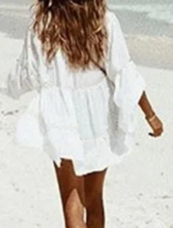 Discount Women's Mini Dress Dress Lace Dress Shirt Dress Casual Dress Streetwear Vacation Street Holiday Loose Fit Long Sleeve Shirt Collar Summer Spring Women White Dresses
