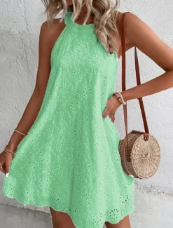 Sale Women's Mini Dress White Dress Casual Dress Cut Out Dress Summer Dress Fashion Outdoor Holiday Date Regular Fit Plain Sleeveless Halter Neck Orange Green Beige Summer Spring Women White Dresses