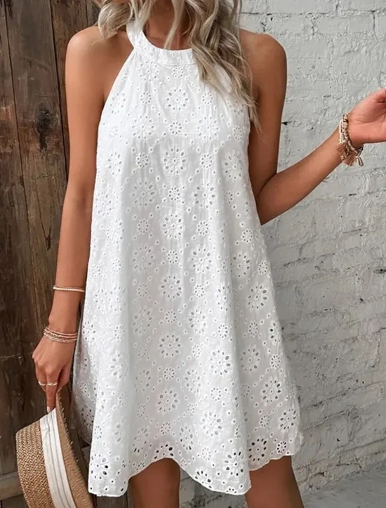 Sale Women's Mini Dress White Dress Casual Dress Cut Out Dress Summer Dress Fashion Outdoor Holiday Date Regular Fit Plain Sleeveless Halter Neck Orange Green Beige Summer Spring Women White Dresses