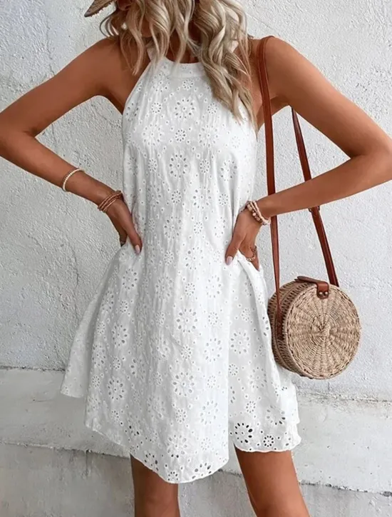 Sale Women's Mini Dress White Dress Casual Dress Cut Out Dress Summer Dress Fashion Outdoor Holiday Date Regular Fit Plain Sleeveless Halter Neck Orange Green Beige Summer Spring Women White Dresses