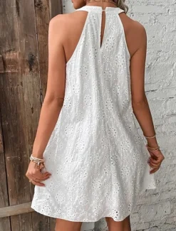 Sale Women's Mini Dress White Dress Casual Dress Cut Out Dress Summer Dress Fashion Outdoor Holiday Date Regular Fit Plain Sleeveless Halter Neck Orange Green Beige Summer Spring Women White Dresses