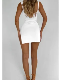 Sale Women's Mini Dress White Dress Graduation Dress Lace Dress Slip Dress Fashion Modern Birthday Graduation Date Regular Fit Plain Sleeveless Spaghetti Strap Light Yellow White Light Blue Summer Women White Dresses