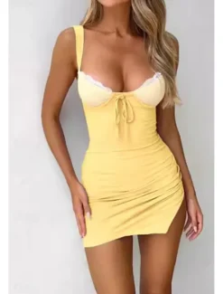 Sale Women's Mini Dress White Dress Graduation Dress Lace Dress Slip Dress Fashion Modern Birthday Graduation Date Regular Fit Plain Sleeveless Spaghetti Strap Light Yellow White Light Blue Summer Women White Dresses